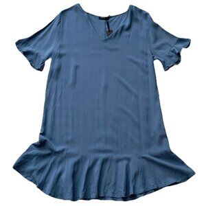 Cotton On Large Short Sleeve Tunic V-neck Ruffled Hem Dress Blue No Belt New
